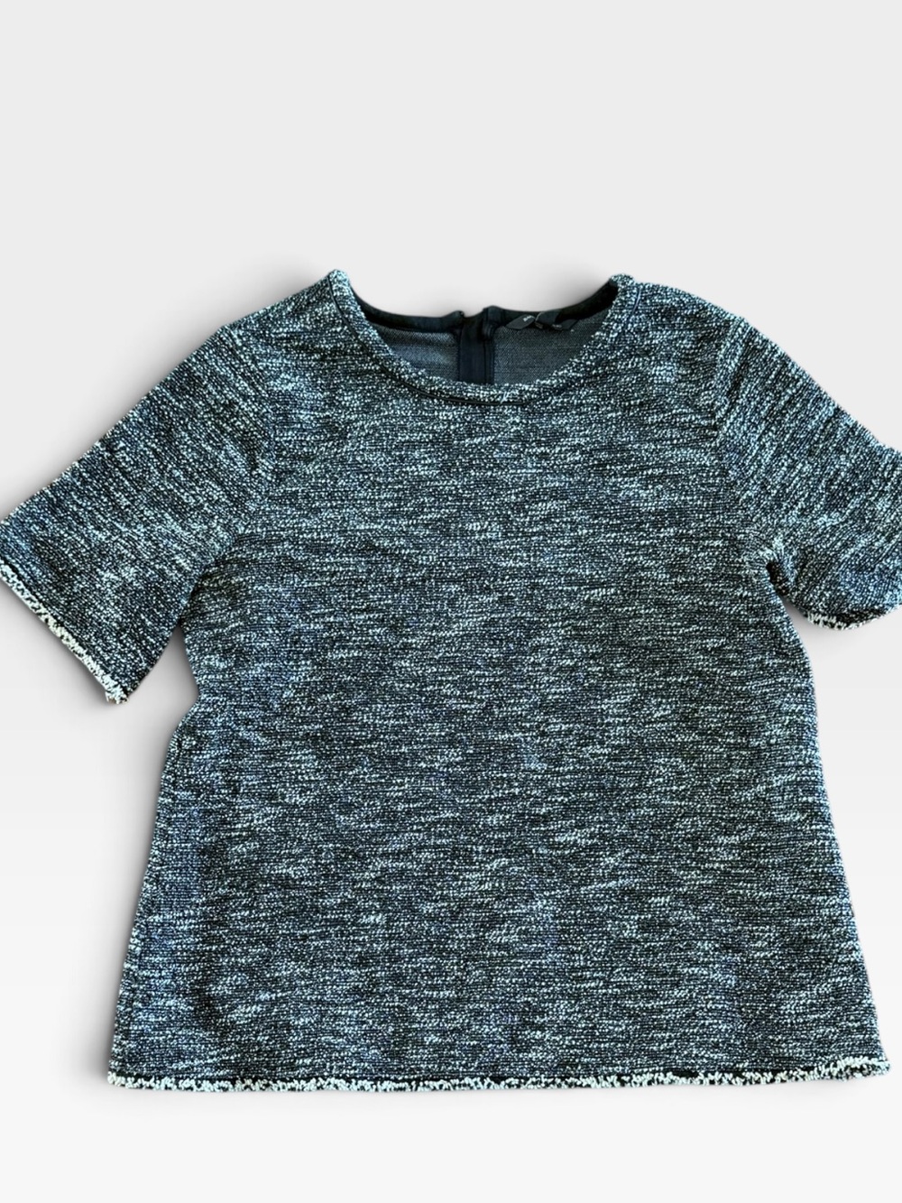 Banana Republic Black Silver Boucle Tweed Short Sleeve Top Women M Back Zip